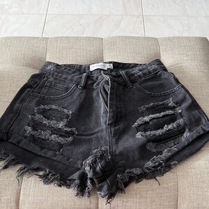 Trendy Black Distressed Jean Shorts